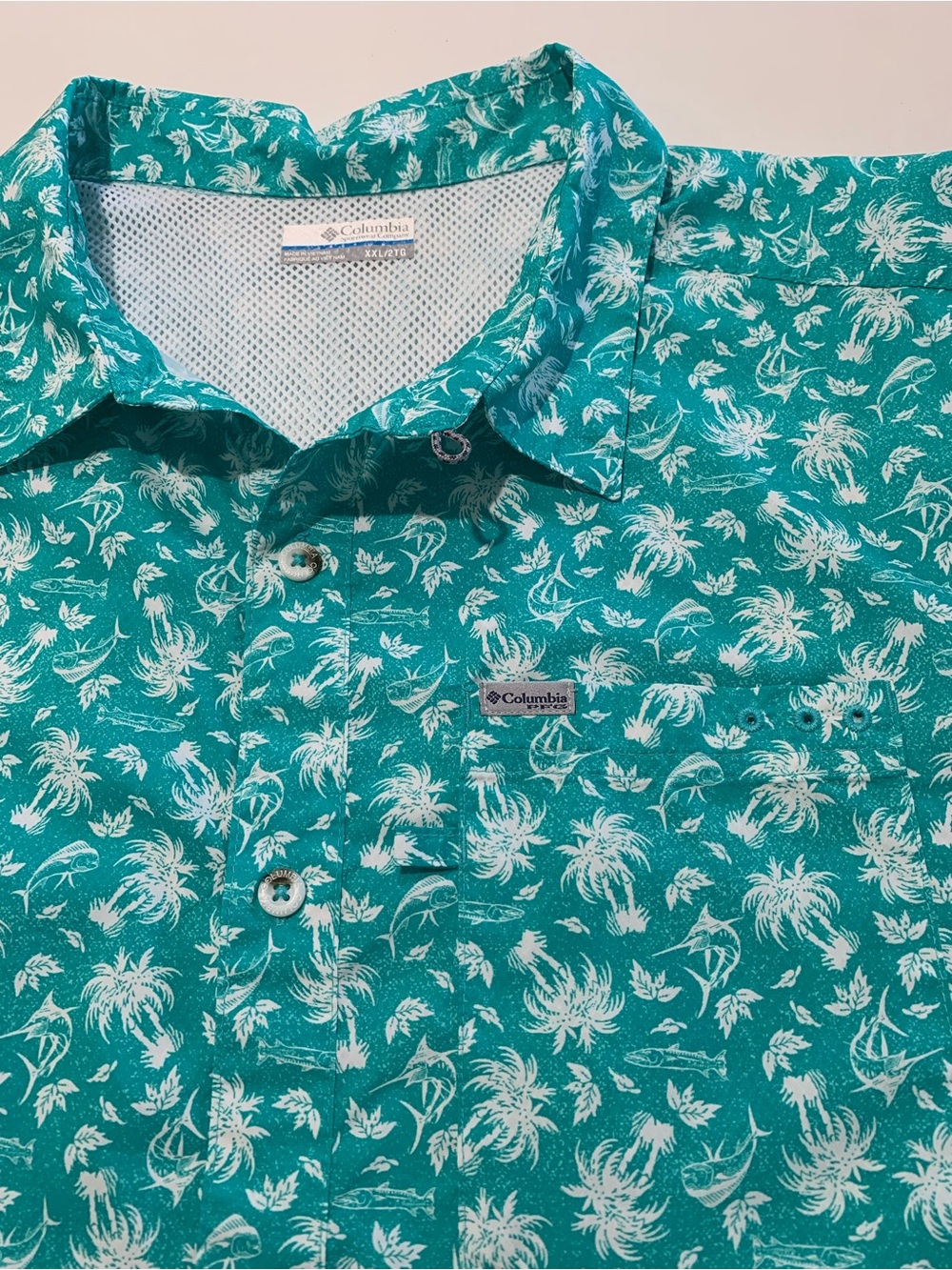 Columbia PFG Super Slack Teal Short Sleeve Floral Button-Down Fishing Shirt, XXL - Picture 4 of 11